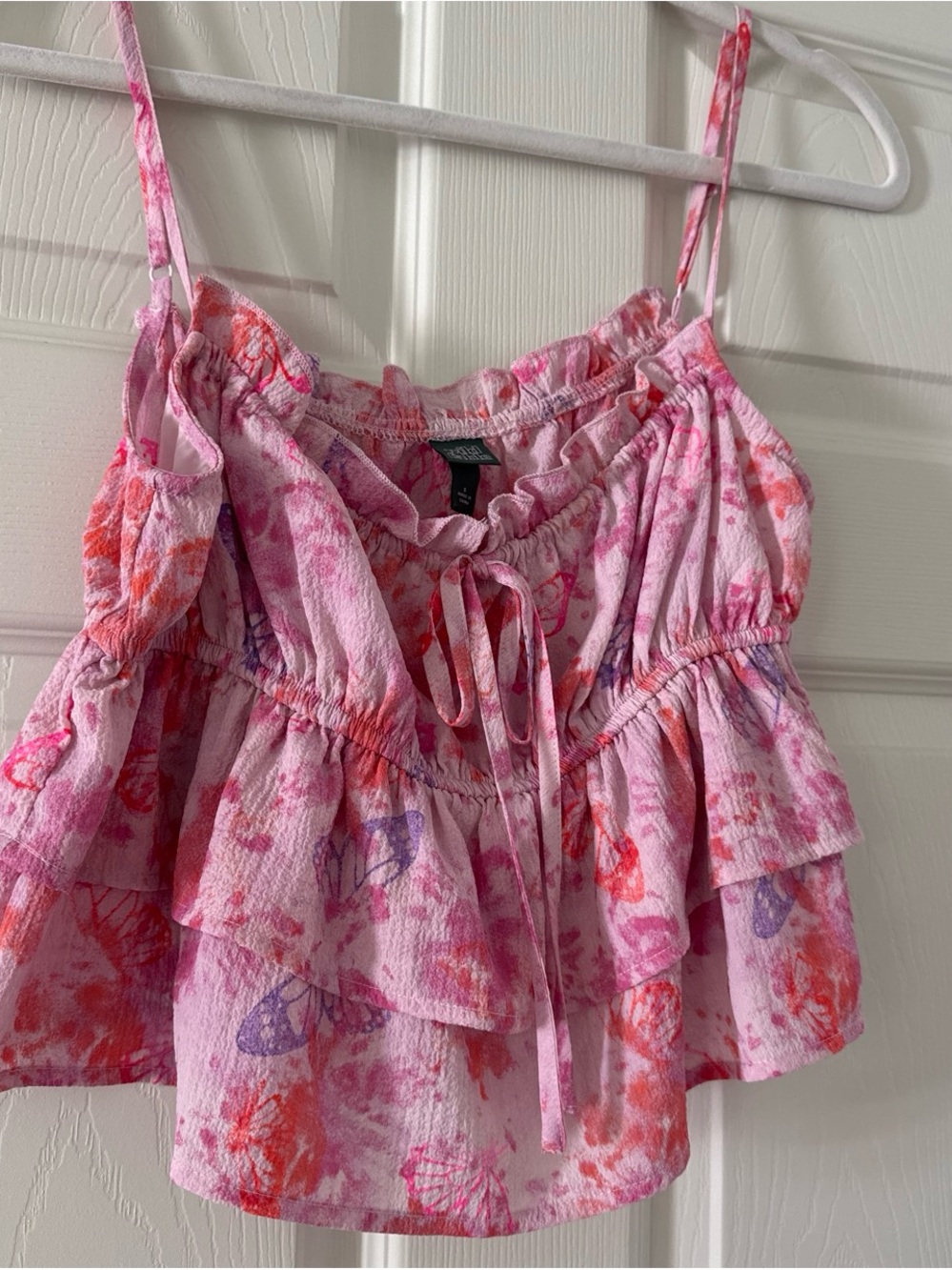 wild fable Pink Floral Ruffle Tie-Front Cami